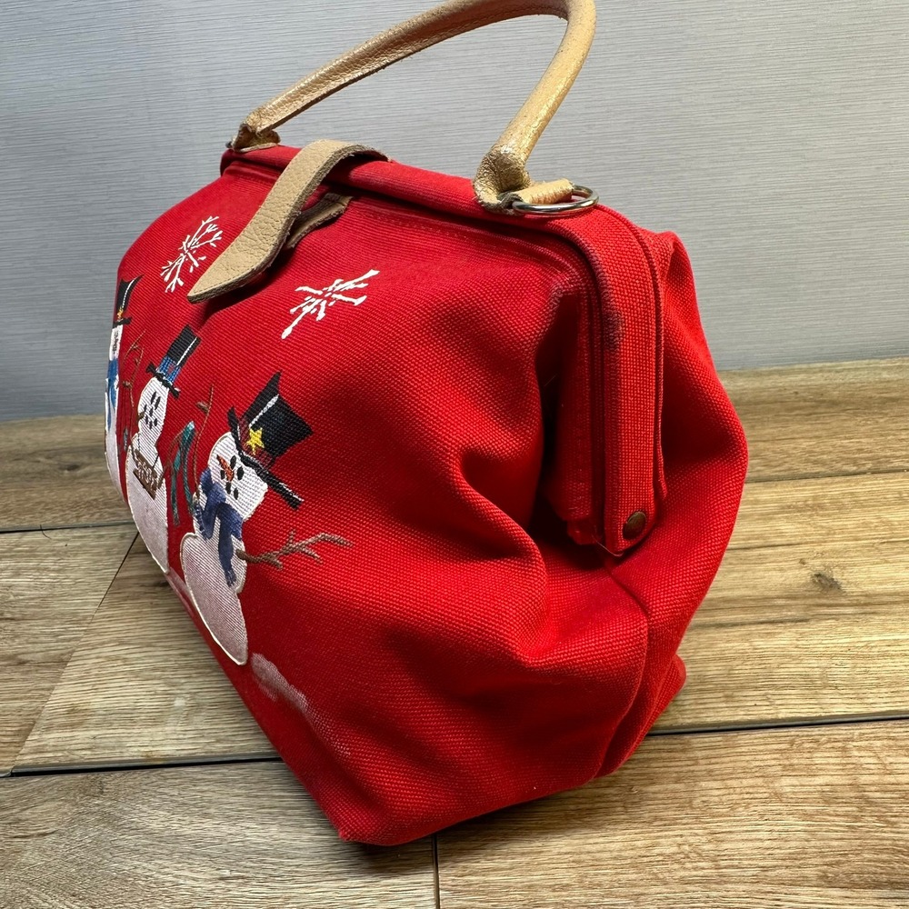 Vintage T. Capelli Hand Painted Snowman Purse Red Holiday Festive Handbag 90s - Picture 2 of 12